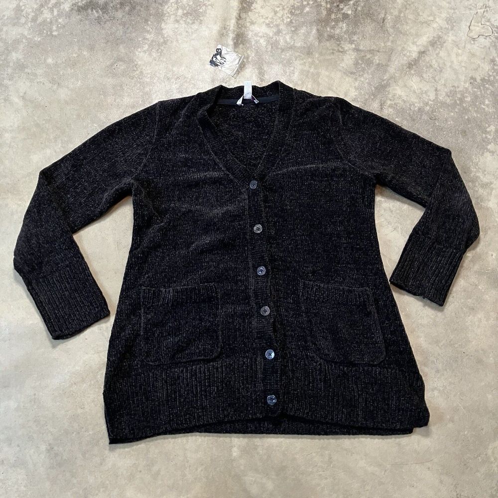 Isaac Mizrahi Live Sweater Womens Medium Black Cardigan Button Up Cozy Soft